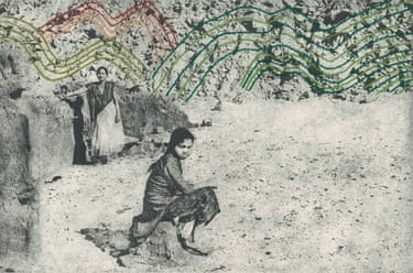 woman and girl in desert terrain and embroidery