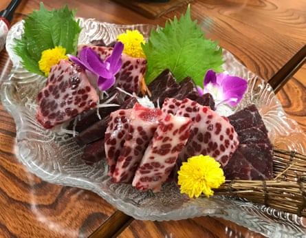 Minke whale sashimi served at a restaurant in Taiji