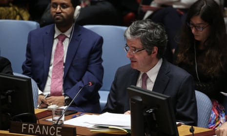 United Nations Security Council Meeting on suspected Chemical Attacks in SyriaNEW YORK, USA - APRIL 9: Francois Delattre, Ambassador of France to the United Nations gives a speech during a UN Security Council meeting on suspected chemical attacks in Douma, Syria at United Nations Headquarters in New York, United States on April 9, 2018. (Photo by Mohammed Elshamy/Anadolu Agency/Getty Images)