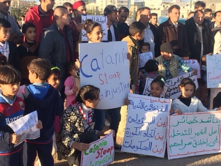 Relatives of the four footballers demonstrating in Benghazi in 2017.