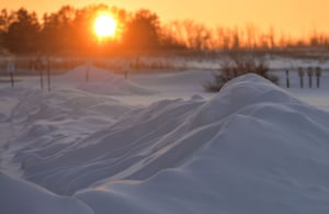 Extreme Cold Warning Remains In Place In Edmonton Area, Canada - 27 Dec 2021Mandatory Credit: Photo by Artur Widak/NurPhoto/REX/Shutterstock (12660846k) Snowdrifts seen on the roadside on Ellerslie Road in the southwestern part of Edmonton at sunset. The Edmonton and northern Alberta areas are experiencing a prolonged period of extreme cold conditions. Extreme frost warnings have been issued as cold wind temperatures between -40 and -55 remain this evening, posing increased health risks such as frostbite and hypothermia. On Monday, December 27, 2021, in Edmonton, Alberta, Canada. Extreme Cold Warning Remains In Place In Edmonton Area, Canada - 27 Dec 2021