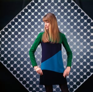Françoise Hardy wearing an asymmetric printed minidress