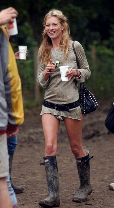 Kate Moss in a pair of Hunter boots at Glastonbury back in 2005.