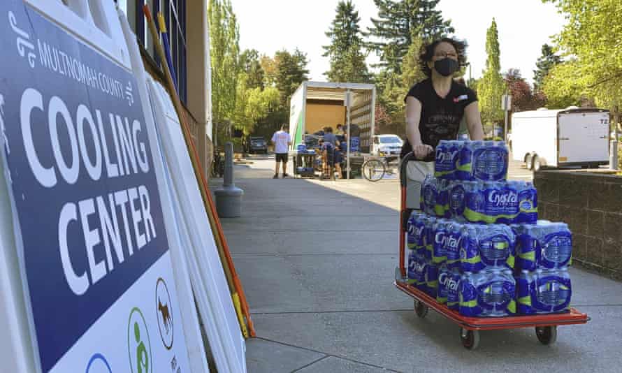 A volunteer at a cooling center in Portland.