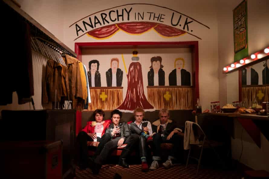 Lonely boys … (from left) Toby Wallace as Steve Jones, Louis Partridge as Sid Vicious, Anson Boon as John Lydon, Jacob Slater as Paul Cook.