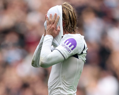 James Maddison of Tottenham Hotspur reacts during the game with Aston Villa
