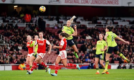 Millie Turner scores Manchester United's second goal in the match against Arsenal.
