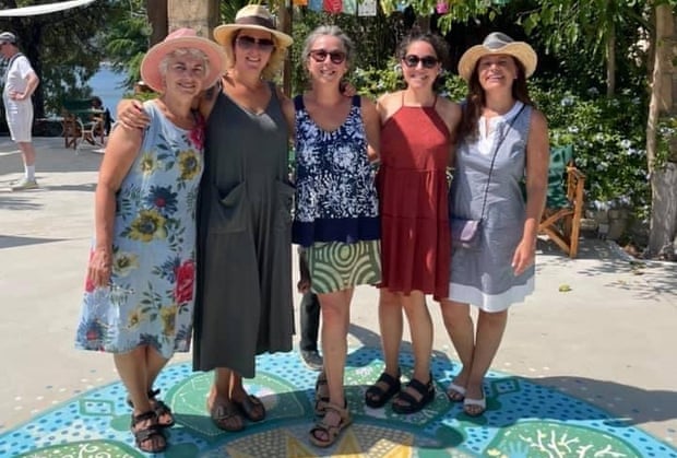 Deborah Greay with fellow ‘comedians’ on a learn to write humour holiday on Skyros, Greece