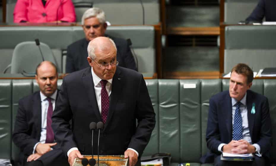 Australian prime minister Scott Morrison speaks during question time.