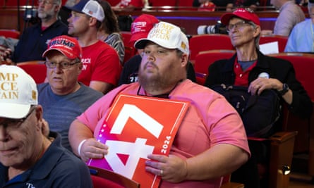 Trump supporters and empty seats are evident at Cobb Energy Performing Arts Center in Marietta.