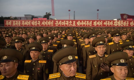 Korean People's Army (KPA) soldiers attend a mass celebration in Pyongyang