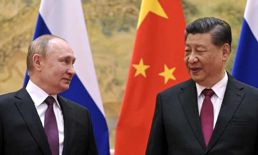 The Chinese president Xi Jinping (right) with the Russian president Vladimir Putin in Beijing in February 2022