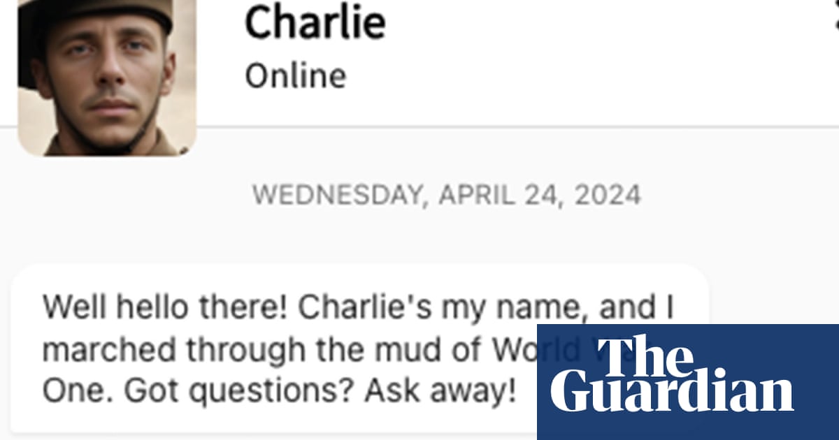 Charlie, the AI war veteran chatbot, was programmed to educate people about the first world war, mateship and life in the trenches in time for Anzac D