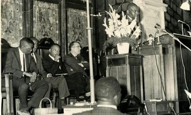 Martin Luther King, seated third from left, waits to speak at the Emanuel AME church in Charleston.