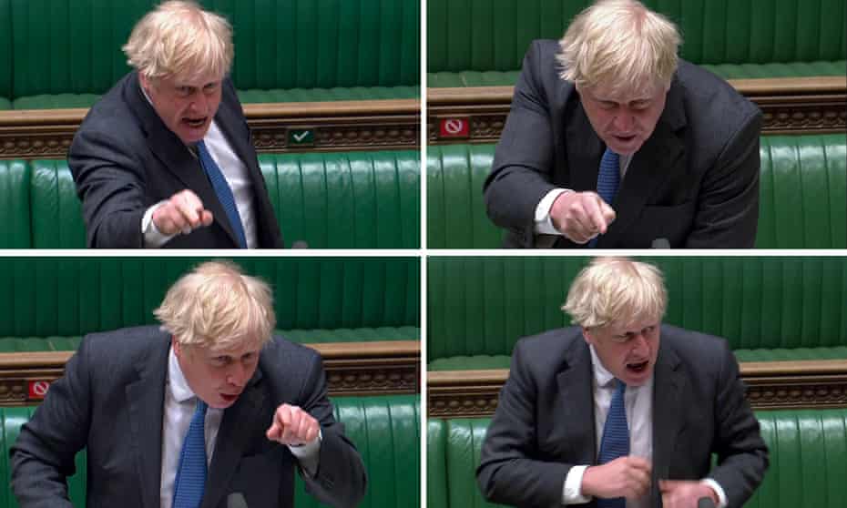Boris Johnson shows his anger at Keir Starmer’s questioning in the Commons on Wednesday.