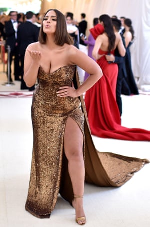 Ashley Graham wore a shimmering bandeau gown with a long train by American designer Prabal Gurung.