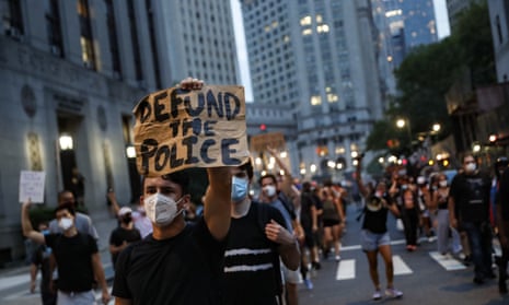 A protest march in support of the Black Lives Matter movement and other groups, 30 July 2020, in New York. 