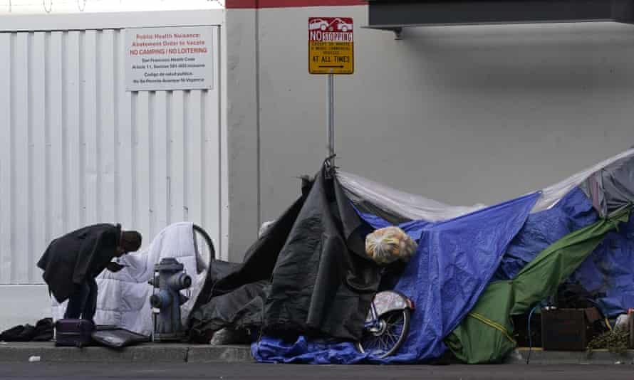 Tents set up on a sidewalk in San Francisco on November 21, 2020.