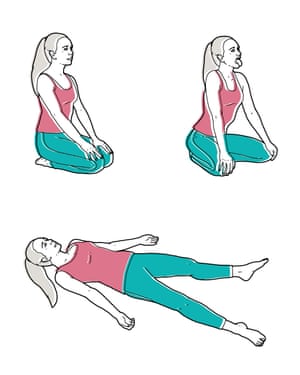 diamond pose (exercise 3), roaring lion pose (5), corpse pose (7)