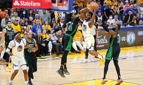 Andrew Wiggins goes to the basket on his way to a 26-point performance for the Warriors in their Game 5 NBA finals victory over the Celtics