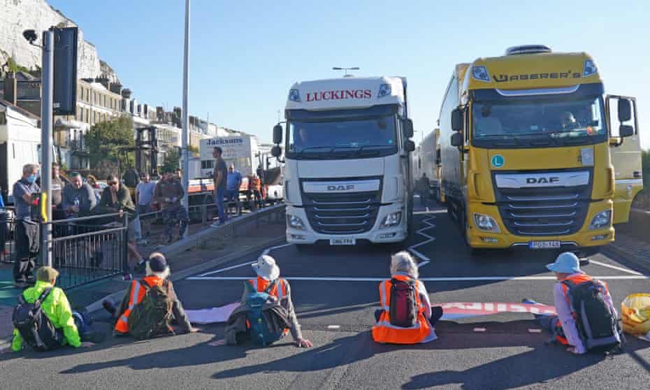 Insulate Britain protesters block the A20 in Kent on 24 September.