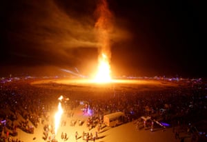 The man effigy is engulfed in flames during the annual Burning Man arts and music festival in the Black Rock desert.