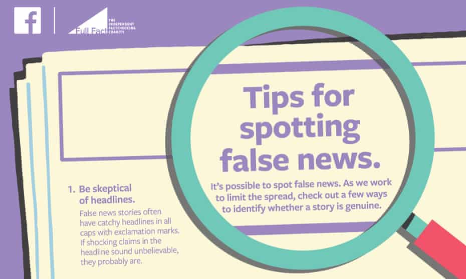 A Facebook ad urges users to beware of false news stories.