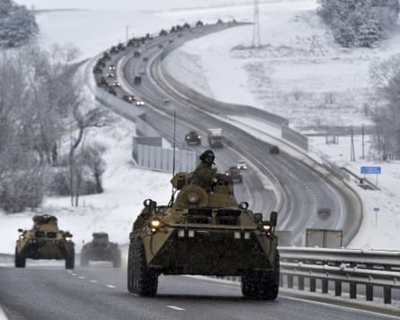 A convoy of Russian armoured vehicles on a motorway