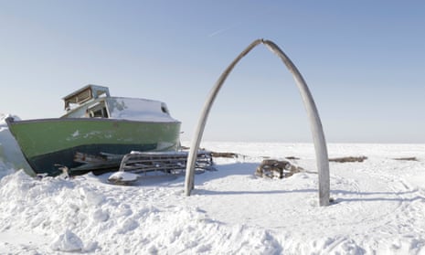 A whale bone arch is seen at Utqiaġvik on the north coast of Alaska. Unreliable sea ice is making the traditional hunting of bowhead whales precarious.