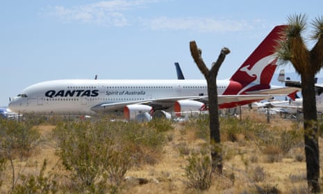 Eight Qantas A380s have now been stored at a graveyard at the Southern California Logistics Airport in the High Desert. Wednesday, Victorville CA/USA. Aug 12,2020. - 12 Aug 2020<br>Mandatory Credit: Photo by Gene Blevins/ZUMA Wire/REX/Shutterstock (10742920h) Eight Qantas A380s have now been stored at a graveyard at the Southern California Logistics Airport in the High Desert. Wednesday, Victorville CA/USA. Aug 12,2020...The Australian long-haul airline is parking its A380 Airbus fleet at the Victorville airport while its international flying is in hiatus while many in the airline industry are asking whether the A380s will ever leave the graveyard again... Photo by Gene Blevins/ZUMAPRESS Eight Qantas A380s have now been stored at a graveyard at the Southern California Logistics Airport in the High Desert. Wednesday, Victorville CA/USA. Aug 12,2020. - 12 Aug 2020