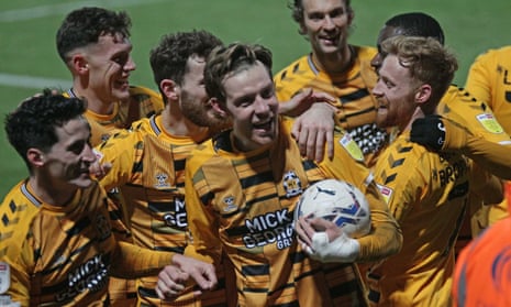Cambridge celebrate after Joe Ironside scored the final goal in a 5-0 League One win over Cheltenham last month.
