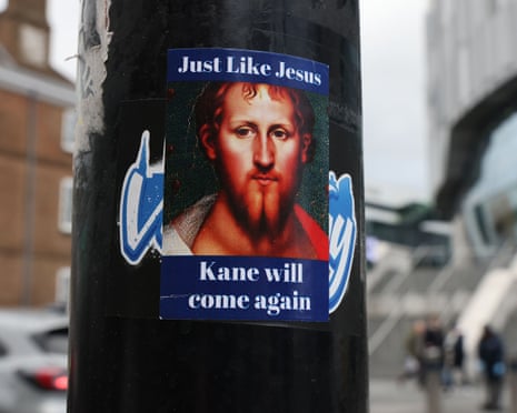 Sticker of Jesus Christ depicting that Harry Kane of Tottenham Hotspur will return to the club for the second coming;