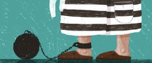 Illustration of ball and chain round ankle