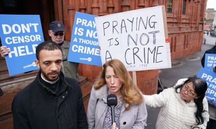 Father Sean Gough and Isabel Vaughan-Spruce at the Birmingham magistrates’ court in February. Both were accused of protesting outside an abortion clinic inside a buffer zone and represented by the US-based Alliance Defending Freedom.