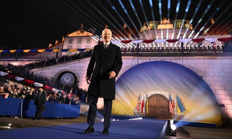 Joe Biden deliver a speech at the Royal Warsaw Castle Gardens in Poland.