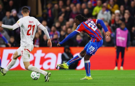 Evann Guessand scores Crystal Palace’s second goal against Zrinjski Mostar in the Conference League.