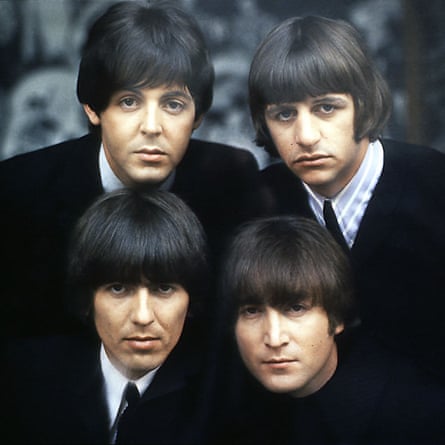 The Beatles in matching dark suits circa 1965, clockwise from top left: Paul McCartney, Ringo Starr, John Lennon and George Harrison