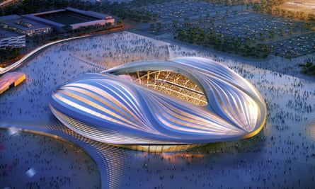 A computer-generated image of Zaha Hadid’s World Cup stadium in Qatar.