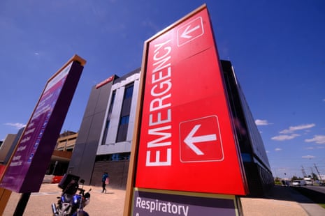 An emergency sign outside of a suburban Melbourne hospital