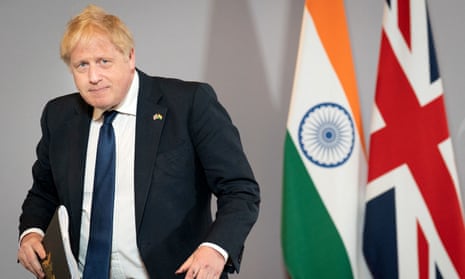 UK prime minister Boris Johnson attends a press conference in New Delhi on April 22, 2022.