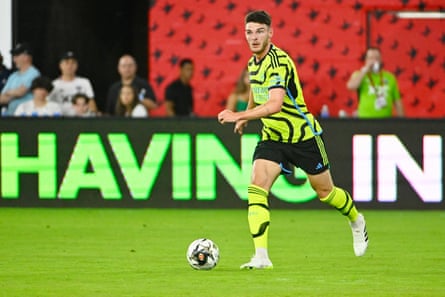 Arsenal midfielder Declan Rice controls the ball against the MLS All Stars