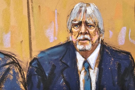 A courtroom sketch of former Trump Organization controller Jeffrey McConney on the stand on Monday.