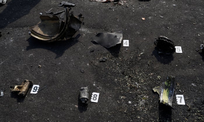 A view of remains of what Ukraine claims are parts of a cruise missile found at the site of the strike on Vinnytsia.