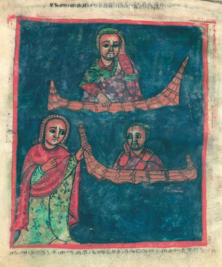 Miracle 6: “How the monk was overtaken [by a storm on the lake]” and “how our holy mother Walatta Petros saved him and returned him [to shore] from amid the lake”.