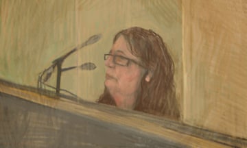 A supplied image of a sketch of Erin Patterson appearing in Latrobe Valley Magistrates Court, Victoria, in November 2023