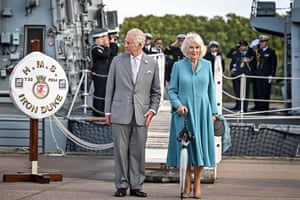 Charles and Camilla leave the reception on the British frigate Iron Duke, moored on the quays of the Garonne in Bordeaux