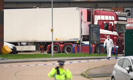 The container lorry leaves Waterglade industrial park in Grays as it is moved to Tilbury