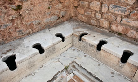 Ancient Roman communal toilets at Ephesus in Turkey.