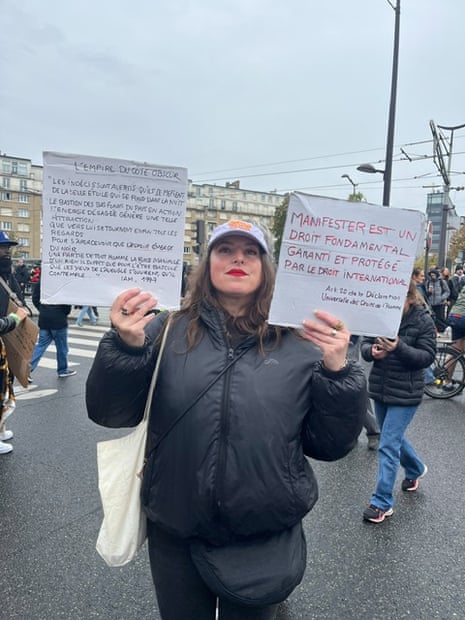 Paris protester Nadege at the rally on 24/10/2026
