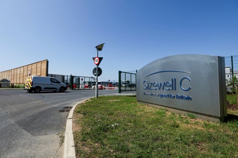 The construction site entrance to Sizewell C in June 2025.